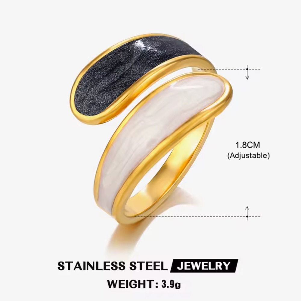 Adjustable Size Gold, White And Black Women's Ring (R4) - Picture 3 of 5